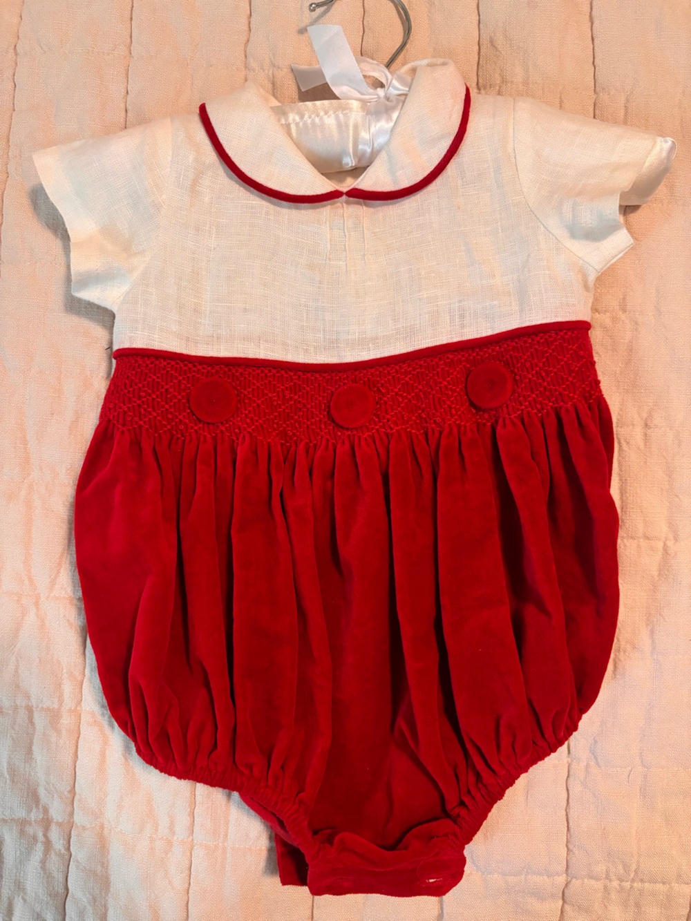 Classic Red & White Baby Bubble Romper with Peter Pan Collar